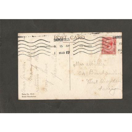 Genealogy Postcard Grace Miller 84 Bensham Lane West Croydon Surrey 1919