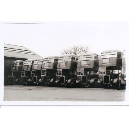 Black & White Photo of O.K. Motor Services Ltd. - Depot Vista of ex. L.T. Buses