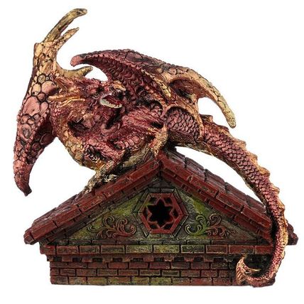 Dark Legends LED Red Dragon on Rooftop Figurine Light Up Statue