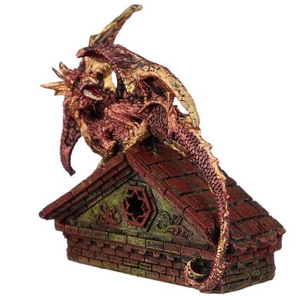 Dark Legends LED Red Dragon on Rooftop Figurine Light Up Statue