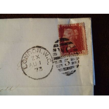 1873 GB QV 1d Red stamp plate no 162 CQ cover London Bristol Rees Mogg Cholwell
