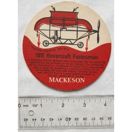 vintage Beer Mat Mackeson - 1911 Hovercraft Forerunner
