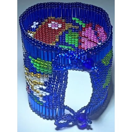 Traditional Huichol Art. Mexico Glass Seed Beads Bracelet. Legendary birds 5