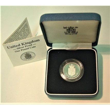 United Kingdom 1988 - Silver Proof - Royal Arms - One Pound - Spinks Ref: 4334