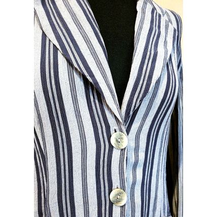 Luisa Calvino Jacket Collezione Blue Grey Stripes Vintage Blazer 10 UK