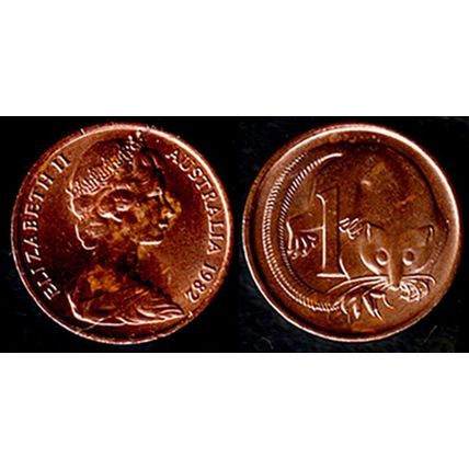Australia One Cent 1982 Used. Coin Possum Queen Elizabeth II 1c QE II