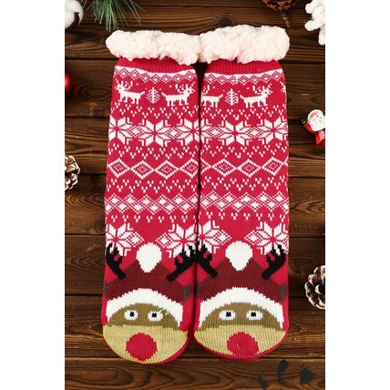 Fiery Red Christmas Flake Thermal Socks
