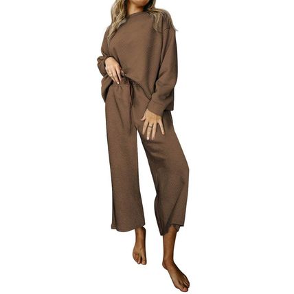 Dark Brown Ultra Loose Textured 2pcs Slouchy Outfit