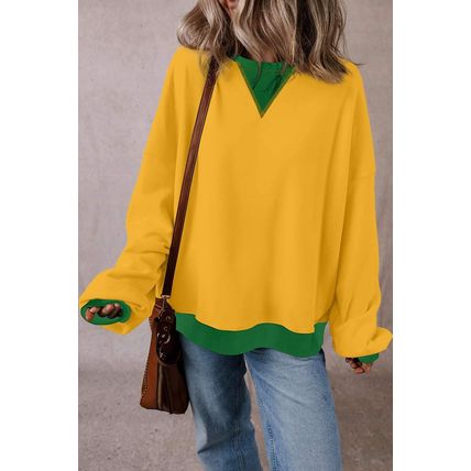 Ginger Color Block Patch Drop Shoulder Oversized Sweatshirt