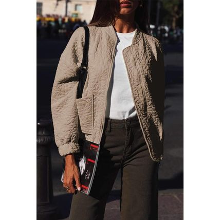Light French Beige Floral Quilted Jacket