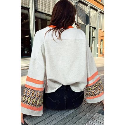 Apricot Western Aztec Patch Mineral Wash Loose Fit Top