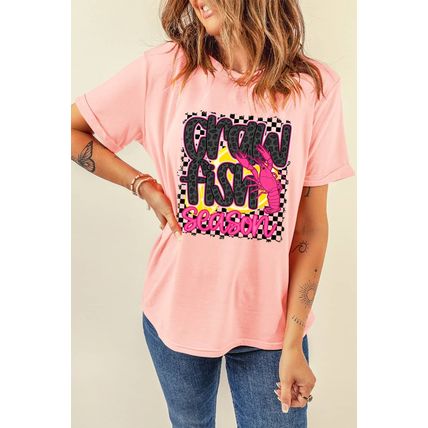 Pink Crawfish Season Graphic Casual Tee