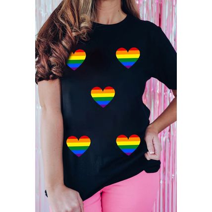 Black Heart Print Crew Neck Chic T Shirt