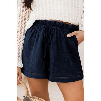 Blue Cotton Gauze Paperbag Shorts