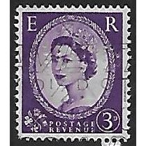 SG 520: 3d. deep lilac Definitive: Elizabeth II, wmk. Tudor Crown, perfin (WLD)