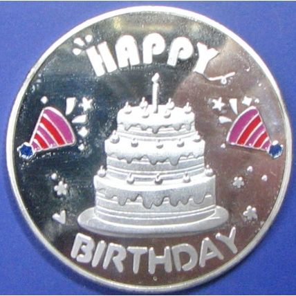 Happy Birthday. Challenge Coin. Souvenir. Silver Tone. 43a.