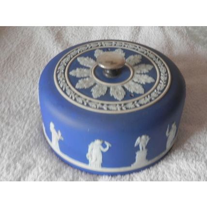 ANTIQUE Wheel Round Of Cheese EPNS Platter With Domed Jasperware Wedgwood Cover