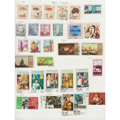 Germany East page of 30 stamps with mushrooms philosophers & Schloss Museum