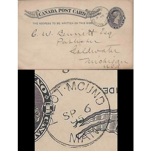 Pilot Mound Manitoba, Canada Small Queen Issue 1895 to USA on Postal Card