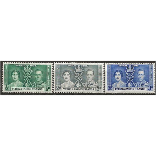 Turks & Caicos Islands 1937 Coronation Set SG191-193 Mounted Mint ....