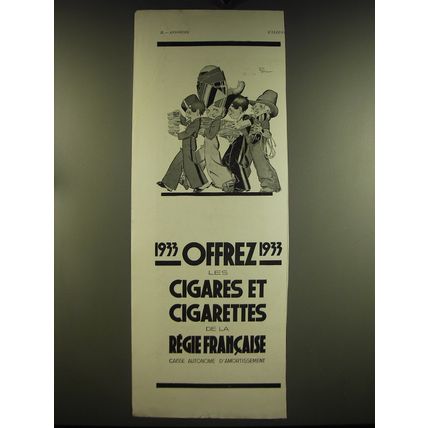 1933 Regie Francaise Cigars and Cigarettes Ad - in French - art by Reme Vincent