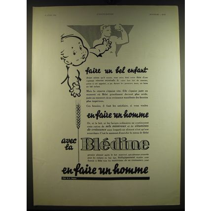 1934 Bledine Baby Cereal Ad - in French - faire un bel enfant