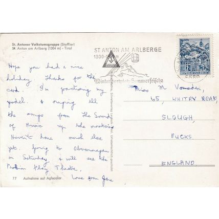 St Anton Musicians Austria Postcard used VGC