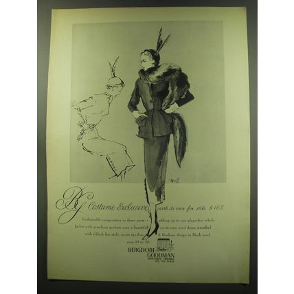 1949 Bergdorf Goodman Jacket, Dress and Fox Stole Advertisement - By Costume