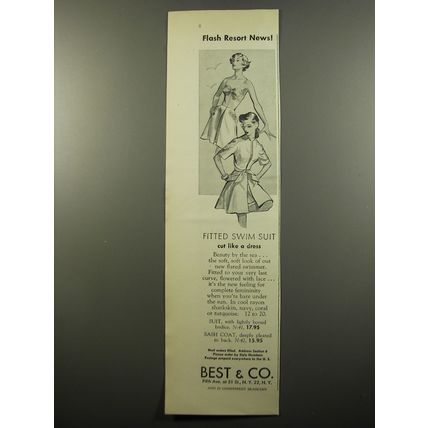 1950 Best & Co. Swim Suit and Sash Coat Ad - Flash resort news!