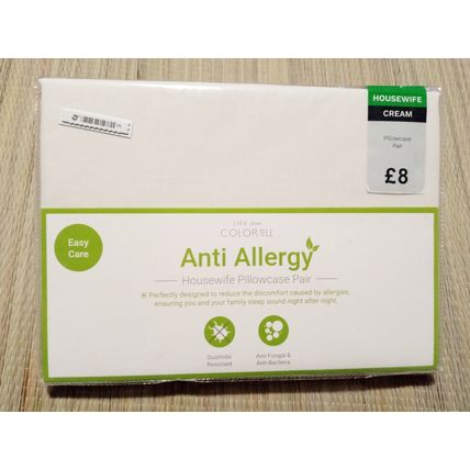 Anti Allergy Housewife Pillowcases Cream 48 x 74cm Coloroll