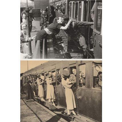 Soldiers Romantic Farewell Train Railway 2x Military Postcard s