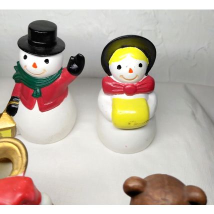 Christmas Figurines Santa, Snowmen, Kitty, Stocking, Teddy Lot of 7 Mini 2" - 3"