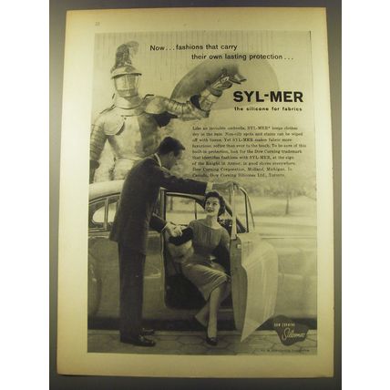 1956 Dow Corning Syl-Mer Fabric Ad - fashions that carry their own protection