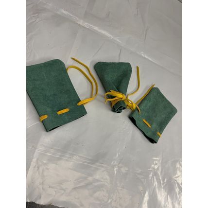 Medieval Larp SCA Pagan Reenactment Green Leather DRAWSTRING Yellow tie pouch