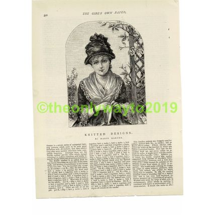 Sweet Young Victorian Girl Knitting, Book Illustration (Print), 1881/2