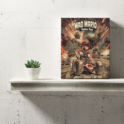 Mad Mario Rainbow Road Canvas Painting Wall Art Prints Decor Gifts Mad Max Mario