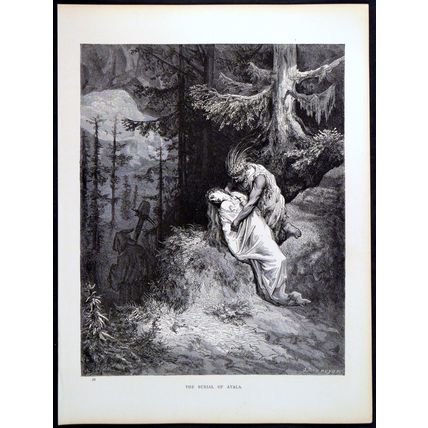 BURIAL OF ATALA 1885 Gustave Doré - Jules Huyot ANTIQUE ENGRAVING