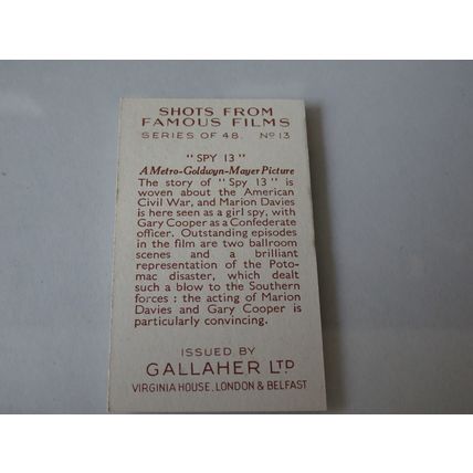 1935 Gallaher Shots From Famous Films Card # 13 of 48 Spy 13 Very Good (3)