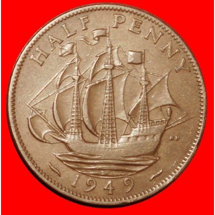 Ⰶ SHIP WITHOUT INDIA: GREAT BRITAIN ★ HALF PENNY 1949 ★LOW START★NO RESERVE