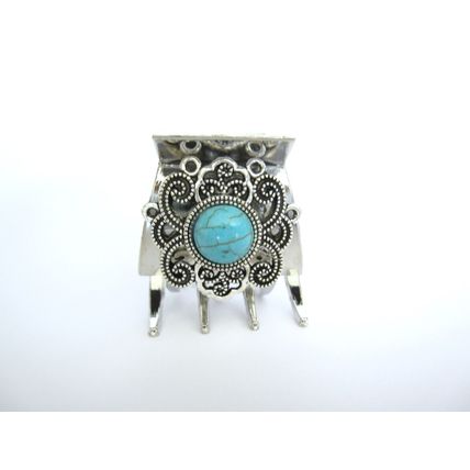 Small medium turquoise blue stone metal western style hair claw clip