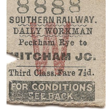 Southern Railway Edmondson Ticket - Peckham Rye to Mitcham Junction