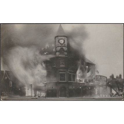 Fire at Wilson's Corner, Brentwood, Essex, 1909 - RP Postcard