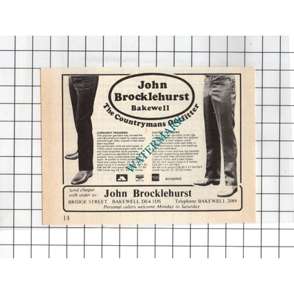 John Brocklehurst Bakewell Derbyshire - 1983 SMALL Advert