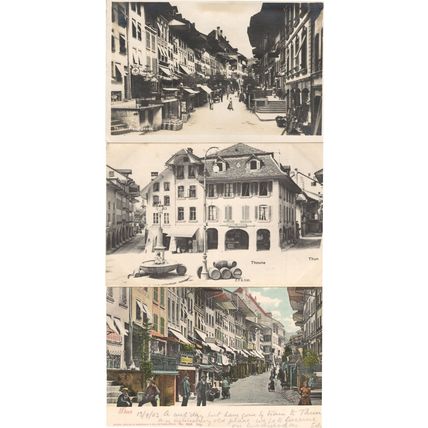 Thun Hauptgasse Haupstrasse Shops Switzerland 3x Rare Old Postcard s