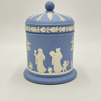 Wedgwood Jasperware Blue England Round LIDDED Trinket Box OLYMPUS TOBACCO JAR