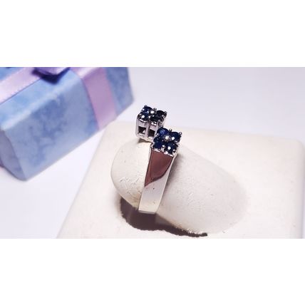 Estate .48ctw Natural Blue Sapphire Double Square Top Offset 14Kt W/G Ring#22398