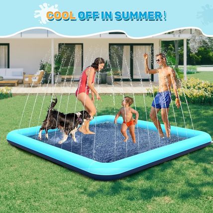 127'' Splash Pad for Dogs, Non-Slip Sprinkler for Kids, Square Splash Pad for Ki