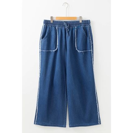 Sail Blue Washed Denim Chambray Loose Plus Size Pants