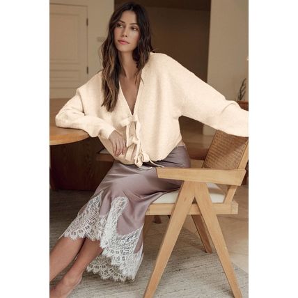 Jet Stream Bowknot Front Loose V Neck Knitted Cardigan