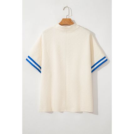White Varsity Half Zip Textured Plus Size Top